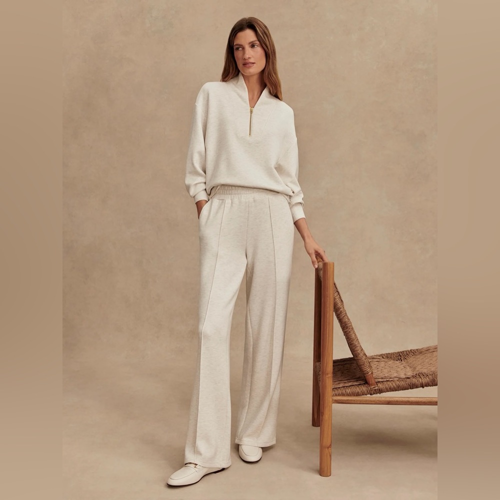 Varley The Wide Leg Pant 30" in Ivory Marl, Size XXS